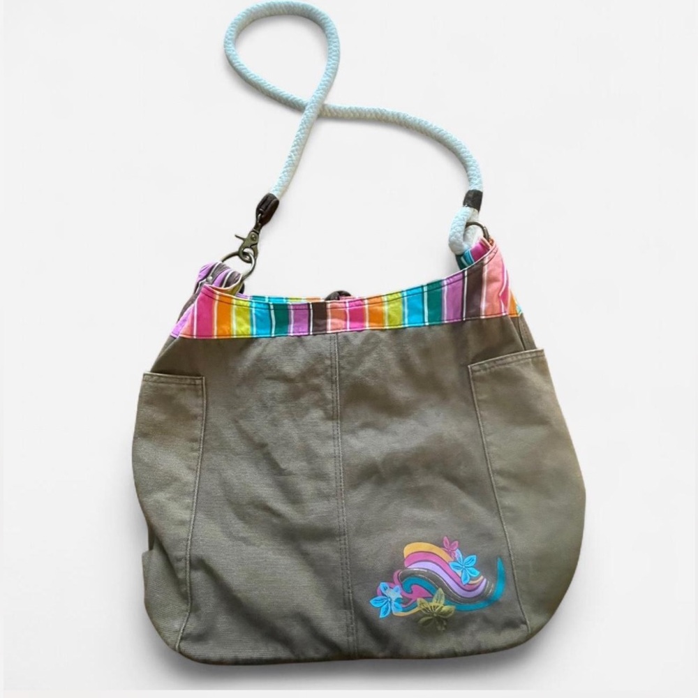 Brown Over The Shoulder Bag Rainbow Striped Interior Y2k/ Hippie Fashion Vibes